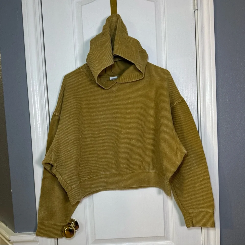 Victoria's Secret PINK Ribbed Corduroy Cropped Hoodie Mustard Yellow‎ Small